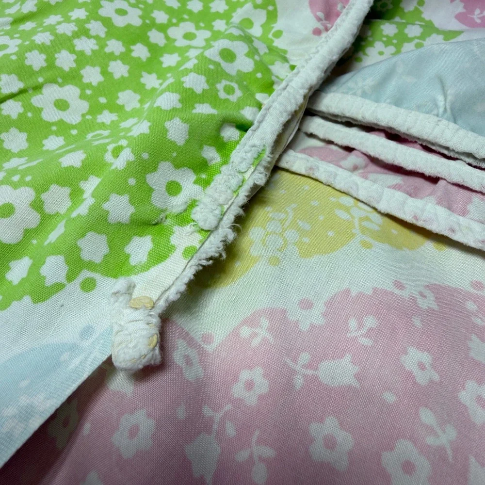 VTG Sears Robuck Pastel Floral Twin Flat & Fitted Scalloped Patchwork Sheets